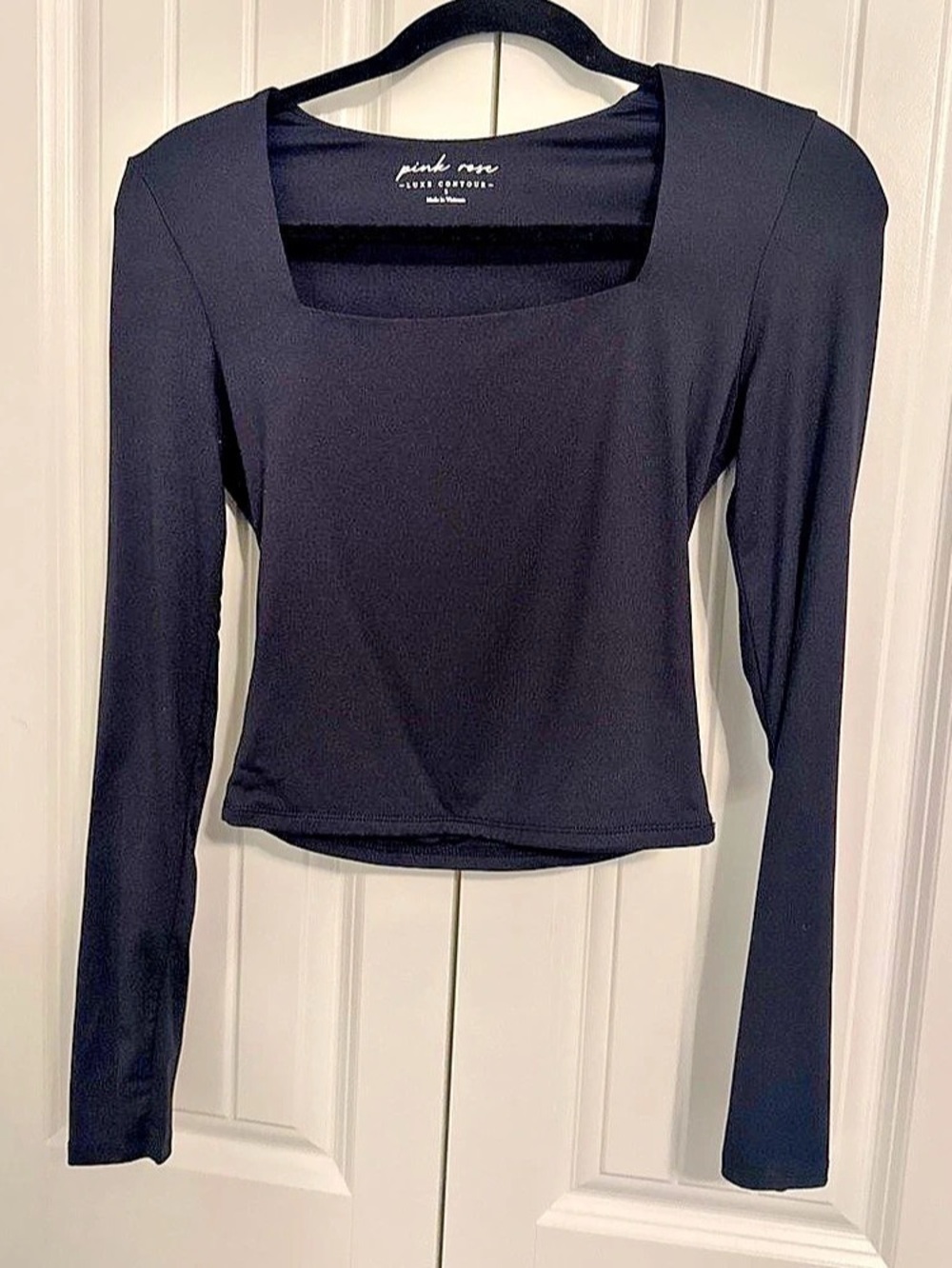 Pink Rose Luxe Contour Square Neck Long Sleeve Top Black